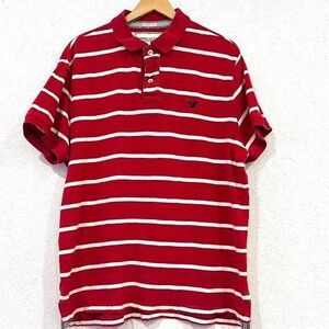 American Eagle Outfitters Mens Red and White Striped Athletic Fit Polo Size XL